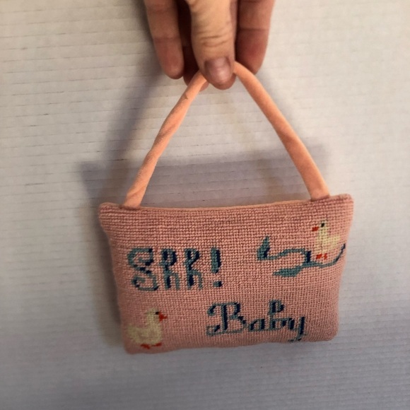 Vtg Pink Needlepoint SHH BABY Hanging - Picture 5 of 9